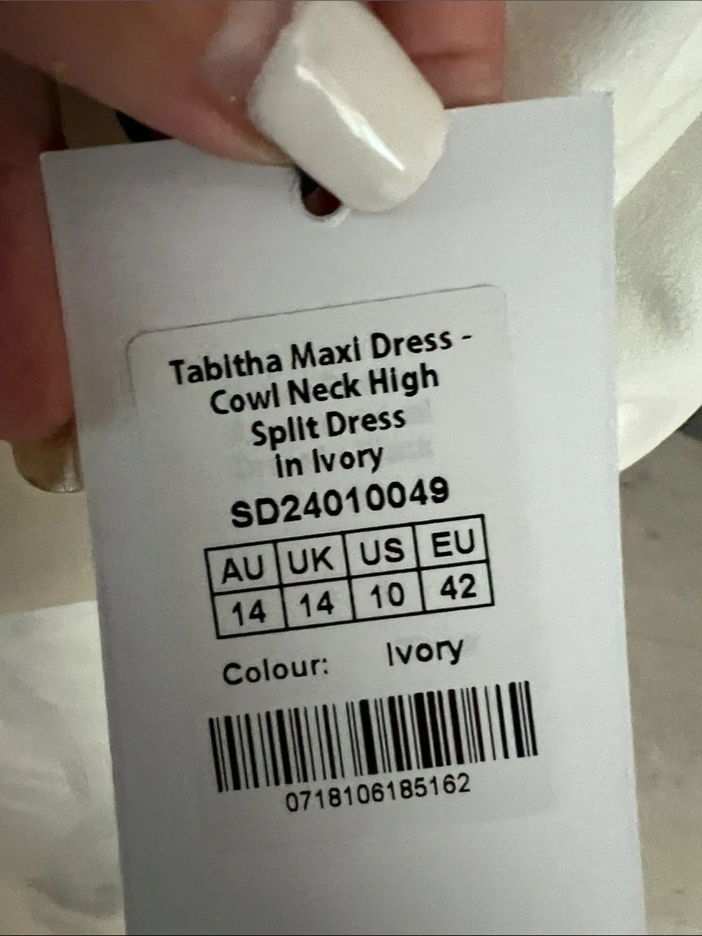 NWT REVOLVE Australia SHOWPO Tabitha cowlneck high split ivory maxi dress US 10 - Picture 9 of 13